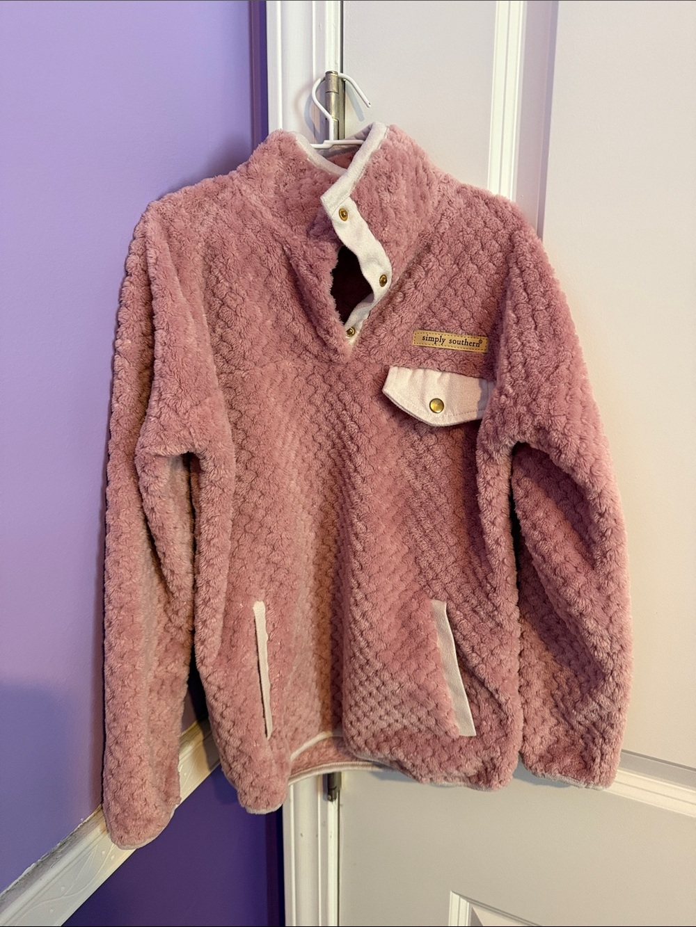 Simply Southern Mauve Pink Sherpa Pullover with Contrast Trim